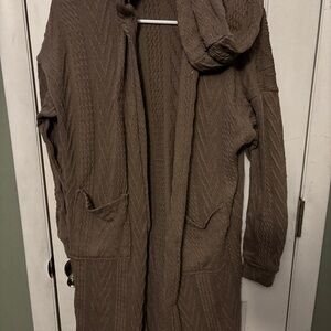 Cozy Brown Hooded Cardigan